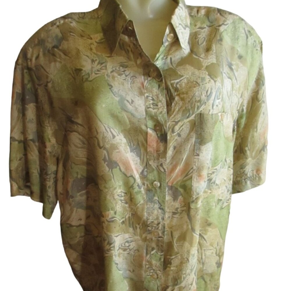 Vintage Women's Blouse Silk Large 1990's Padded Metro Express Abstract Print MOM